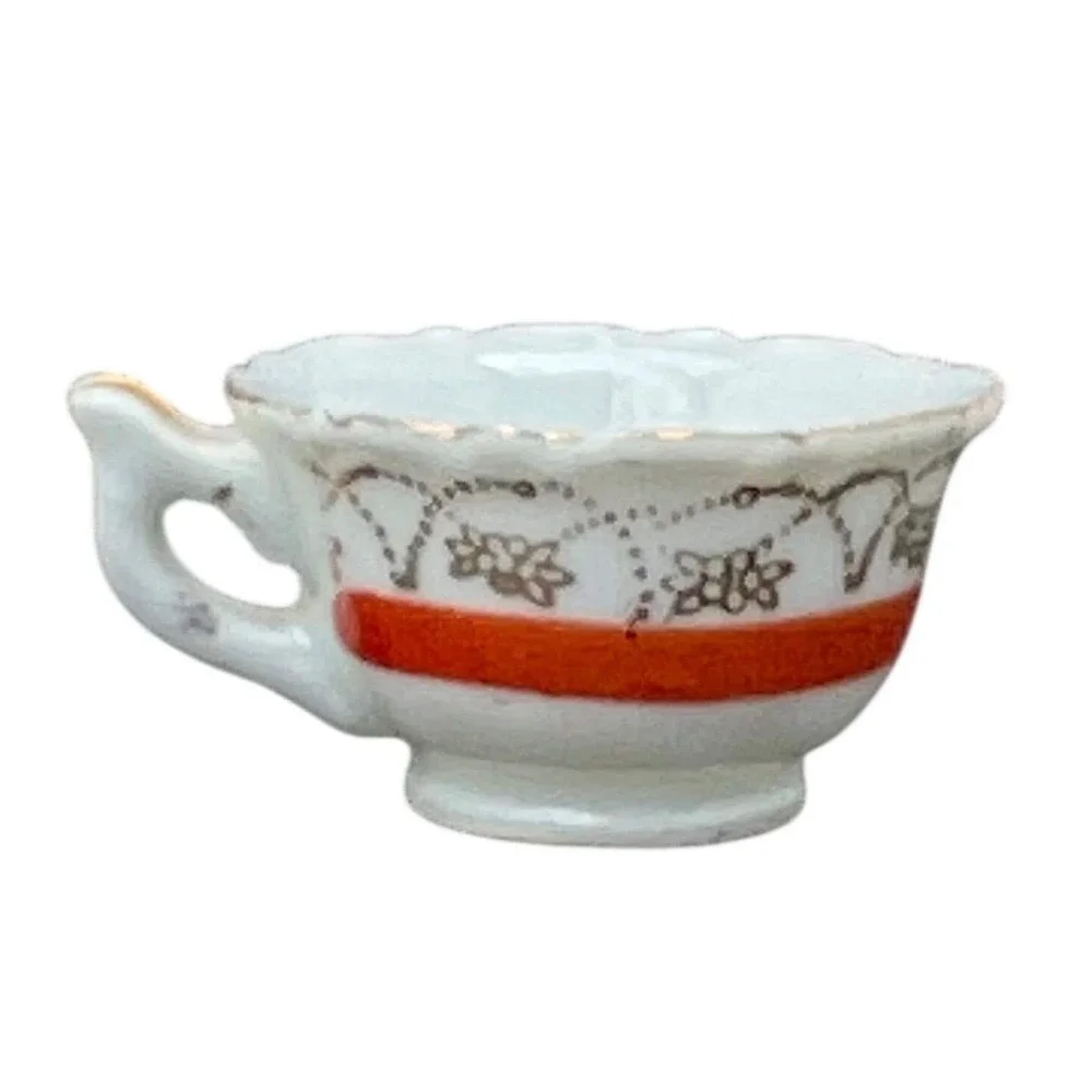 Vintage Paulux China Miniature Teacup Japanese Porcelain Orange Gold Floral